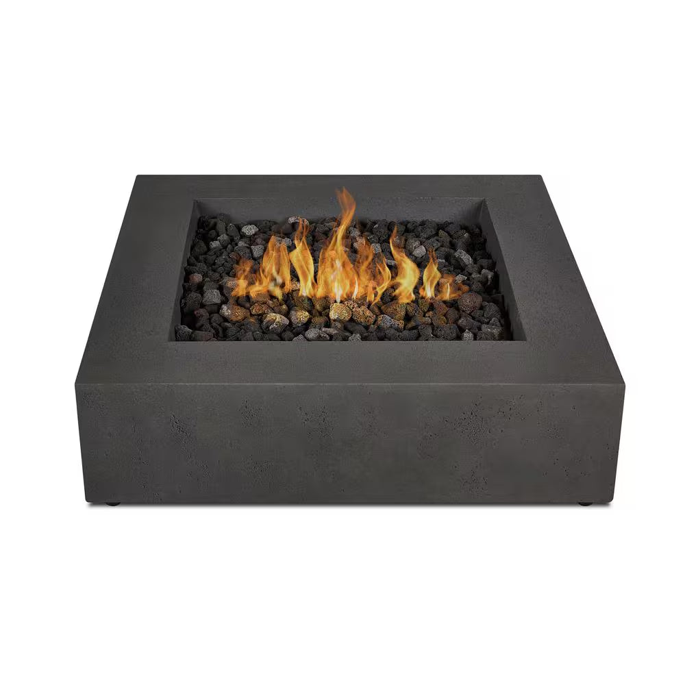 Brookhurst 42 In. L X 12 In. H Outdoor GFRC Liquid Propane Fire Pit in Carbon with Lava Rocks
