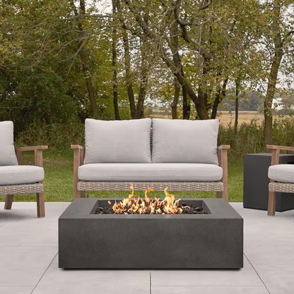 Brookhurst 42 In. L X 12 In. H Outdoor GFRC Liquid Propane Fire Pit in Carbon with Lava Rocks