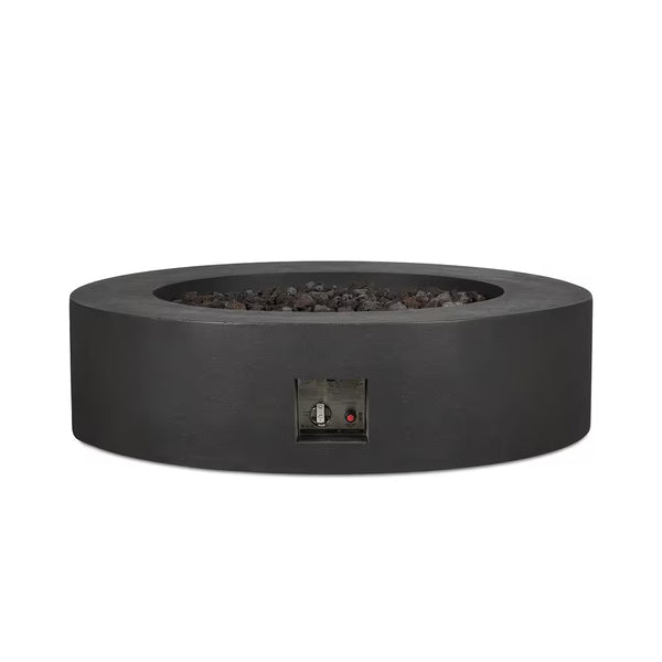 Brookhurst 43 In. W X 13 In. H round Outdoor GFRC Liquid Propane Fire Pit in Carbon with Lava Rocks