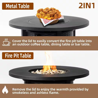 32 In. 50000 BTU Black Propane Gas Fire Pit Table round Steel Fire Pit for outside Patio Deck Garden Courtyard