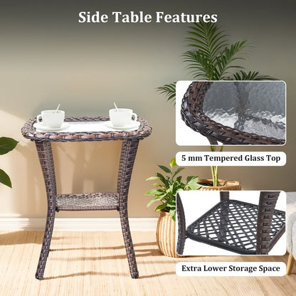 Luxury 9-Piece Outdoor Patio Furniture Set with Fire Pit Table,Swivel Rocker Chairs and 6" Thick Cushions,Wicker Sofa and Ottomans,Patio Conversation Sets for Porch Deck Garden Backyard